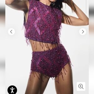 NWT NastyGalDiamante Embellished Tassel Beaded Booty Shorts Size 10